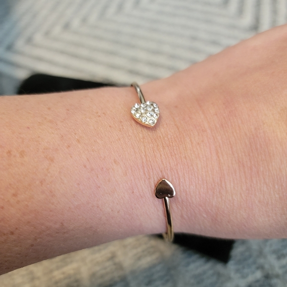 Goldtone Open Bling Heart Bangle Bracelet - Picture 6 of 7